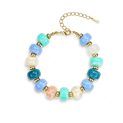 SIXDUTON Boho Armband Damen Harz Perlen Armbänder Perlenarmband Bunt | Perlenarmband Boho Armband Bunt Mode Sommerstrand Party, Strand, Alltag, Schmuck Geschenke für Frauen Mädchen Freundin