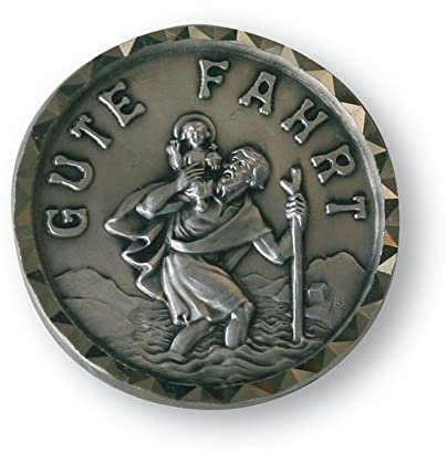 Butzon & Bercker Metallplakette mit Christophorus – rundes Schutzplättchen aus Metall mit Magnet‑ und Selbstklebefläche, Schriftzug „Gute Fahrt“ Durchmesser 3 cm