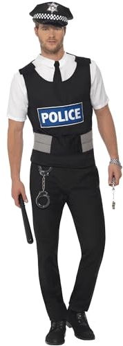 Smiffys Policeman Instant Kit, Black with Vest, Mock Shirt, Hat and Handcuffs, Cops & Robbers Fancy Dress, Cops and Robbers Dress Up Costumes
