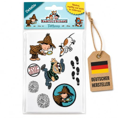 8 Tattoos Detektiv Flo für Kinder Kindergeburtstag Made in Germany