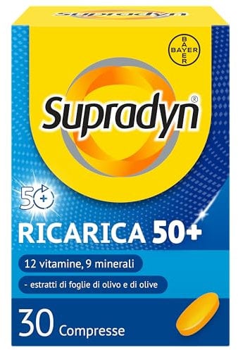 Supradyn Ricarica 50+ Integratore Multivitaminico Completo Vitamine e Minerali con Vitamina B12, C, D, Zinco per Stanchezza Fisica e Concentrazione dai 50 Anni Uomo e Donna, 30 Compresse Rivestite