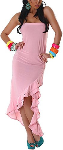 Jela London Bandeau Kleid Wickel Optik Tanzkleid Maxi Latin Salsa Volant Stretch, Rosa