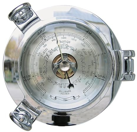 Sea-Club Barometer im Bullauge Nautik Messing vernickelt Ø=14cm