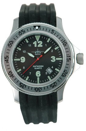SkyTimer Herrenarmbanduhr 503305003 - Taucheruhr, 20 bar, Kautschukband, Zifferblatt schwarz