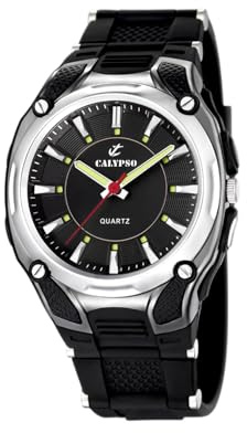 Calypso Herrenuhr Analog aus Kautschuk Schwarz | Quarzwerk, Wasserdicht 10 ATM, Herrenuhren Casual K5560/2 Street Style