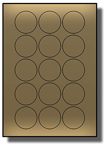 Label Planet® 15 Per Page/Sheet, 5 Sheets (75 ROUND METALLIC GOLD Sticky Labels), Permanent Matt Circle Plain Coloured A4 Circular For All Purposes, For Laser Printers Only, LP15/51R M, 51MM ⌀ Circles