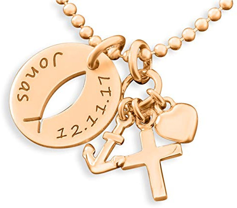 Namenskette 925 Silber Goldkette mit Gravur Taufkette Taufe Silberschmuck Taufschmuck Glaube Liebe Hoffnung Kette Ichtys rosegold Kommunion | HANDMADE IN GERMANY
