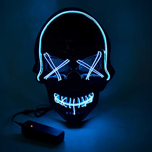 Queta Halloween Maske LED Maske Leuchten Maske mit 3 Blitzmodi für Halloween Festival Karneval Party Kostüm Cosplay Dekoration (Blau)