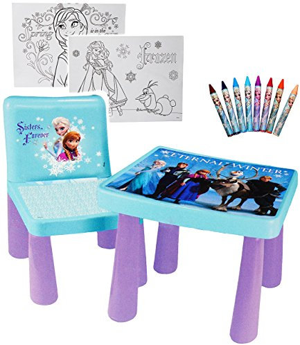 alles-meine.de GmbH Set: Tisch & Stuhl - incl. Malvorlagen + Stifte - die Eiskönigin - Frozen - Maltisch - Zeichentisch - Schreibtisch - Spieltisch - für Kinder aus Kunststof..