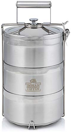 Eco-Box en acier inoxydable Indian-Tiffin à 3 niveaux avec de couverts 3 pièces