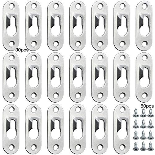 DXLing 30 Pièces Cintres de Trou de Serrure en Métal 45 mm x 16 mm avec 60 Vis Trou de Serrure Attaches Suspension pour Accrocher Mur Intérieur Cabinet Miroirs et des Cadres Photo - Argentés