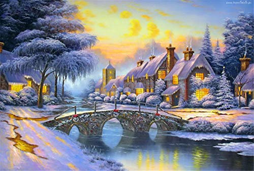 YEESAM ART DIY Ölgemälde Malen nach Zahlen Erwachsene Kinder, Warm Haus im Winter Zahlenmalerei ab 5 Öl Wandkunst (Haus, ohne Rahmen)