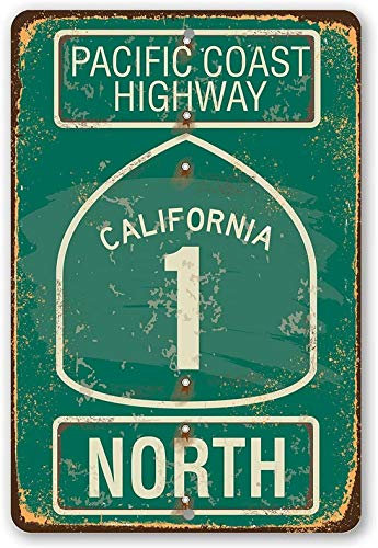Pacific Coast Highway California 1 North 20 x 30 cm Blechschild Vintage Look Dekoration Schild für Zuhause Küche Bauernhof Garten Pub Mann Höhle Lustige Wanddekoration