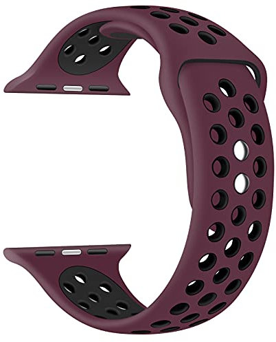 EWENYS Sportarmband aus Doppelten Stifte kompatibel mit Apple Watch Series 9 8 7 41mm, Series 6 5 4 SE 40mm, Series 3 2 1 38mm Silikon Nike Sport Uhr Armband (Pflaume schwarz)
