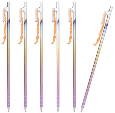 iBasingo 6 pcs/lot Titanium Alloy Tent Pegs Camp Metal Stakes Pins Outdoor Camping Awning Stakes Heavy Duty Tent Nails Long and Durable for Hard Gound Ti4013P (30cm)