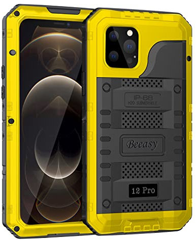 Beeasy iPhone 12 Pro Case - Military Grade, IP68 Waterproof, Built-in Screen Protector, Metal Protection, Yellow
