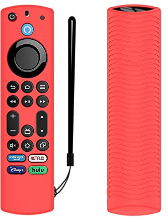 Voice Remote Cover, Silicone Remote Cover Case Compatible with Toshiba/Insignia Firetv Omni Series or TV 4-Series, Lightweight Anti Slip Shockproof Remote Cover Case with Lanyard (Red)