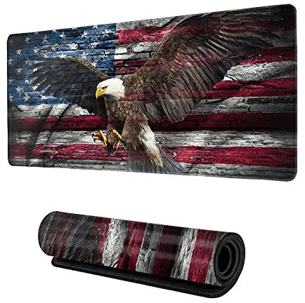 ZTHLL Schreibtischunterlage, amerikanische Flagge, Adlerspreizungen, Flügel, Gaming-Mauspad, XXL, erweitertes Mauspad für Büro, Computer, genähte Gesäße, 89x39x0.3 cm
