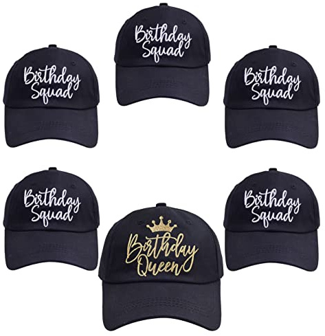 6 Stück Geburtstag Party Hüte Lustige Geburtstag Queen Squad Stickerei Einstellbare Schwarze Baseballkappe für Frauen