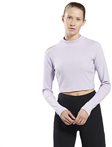 Reebok Damen Yoga Rib Langarm T-Shirt, Lila, S/S, violett, M