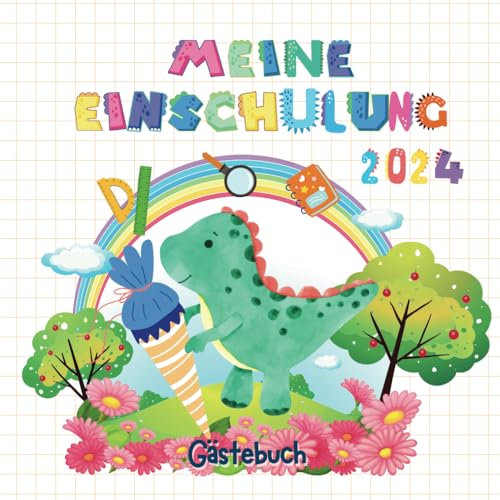 Meine Einschulung Gästebuch: Erinnerungsalbum für die Einschulungsfeier zum Schulanfang für Mädchen und Jungen, Geschenk für die Schultüte Füllung. Dinosaurier.