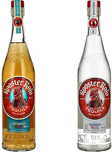 Rooster Rojo Tequila Blanco 100% Blue Agave - 38% Vol 70cl (0.7 Litre) Glass Bottle & Rojo Tequila Reposado 100% Blue Agave - 38% Vol 70cl (0.7 Litre) Glass Bottle