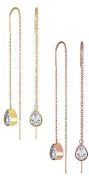 Lot De Deux Boucles D'Oreilles Géométriques Minimalistes Longues Et Crochetées En Forme De Goutte En Acier Inoxydable Plaqué Or Rose Avec Stabilisateur