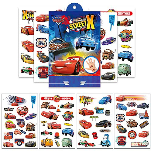 Car McQueen Tattoos Aufkleber, 8 Blätter Cars Temporäre Tattoos Set Wasserdichte Kindertattoos für Kindergeburtstag Geschenk Party Deko