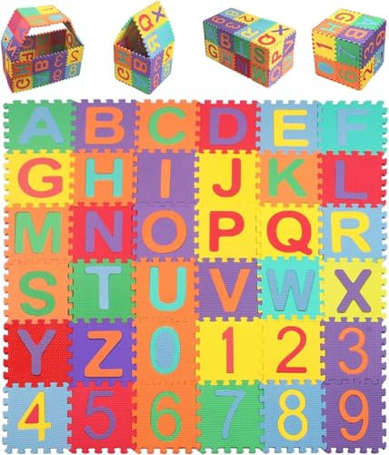 GEFIRE 36 Stück Puzzlematte für Kinder, Mini Schaumstoff Puzzlematte, Puzzle Matte Boden, Puzzlematte Kinder, Puzzelmatte, Baby Spielmatte, Bodenpuzzle, Geeignet für Kinder im Alter von 4-6 (9 * 9cm)
