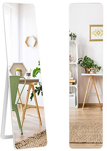 COSTWAY Full Length Mirror, 160x37cm Wall Mounted/Free Standing Floor Mirror, Solid Wood Frame Rectangle Large Hanging/Leaning Full Body Dressing Mirror for Living Room, Bedroom and Hallway