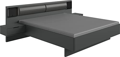 möbelando Bettanlage Barcelona in GRPAHIT + Glas SCHWARZ. Abmessungen (BxH) 289x92 cm
