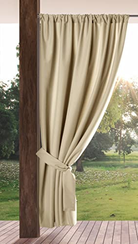 Eurofirany GARDEN Outdoor Curtain with Rod Pocket - 1 pc. Sun Protection, Privacy Screen, Windproof, Waterproof Curtain for Patio, Gazebo, Pergola, Porch, W61 x L79, Light Beige