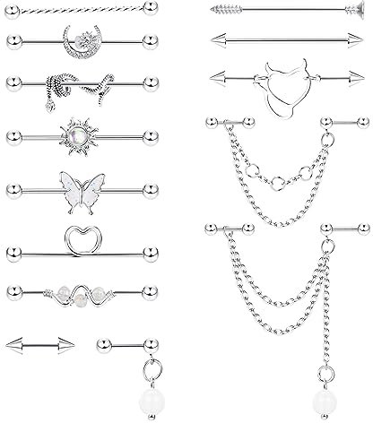 Adramata Industrial Piercing Chirurgenstahl Industrial Piercing Stab Ohrringe Barbell Piercing Ohr Industrial Ohrringe Piercing Set Knorpel Helix Piercing Gold Silber Industrial Piercing Schmuck