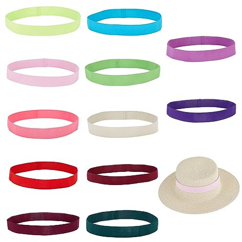 OLYCRAFT 12Pcs Rubans élastiques pour Chapeaux 25mm Bandeau Large pour Chapeau Panama Bandeau pour Chapeau de Cow-Boy Accessoires pour Chapeaux de Paille pour Femmes et Hommes