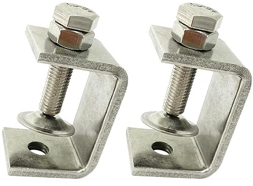 Hozzwhoo 47MM Mini Stainless Steel C Clamps for Mounting, 2Pcs Heavy Duty Woodworking U Clamp Set with Wide Jaw Opening & Protective Pads, Silver