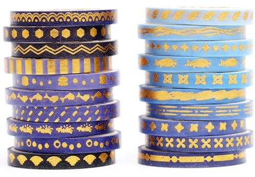 YUBX Maigre Washi Tape Set Masking Tape 20 rouleaux Ruban adhesif decoratif pour Scrapbooking Artisanat de Bricolage 5MM de large (bleu marine)