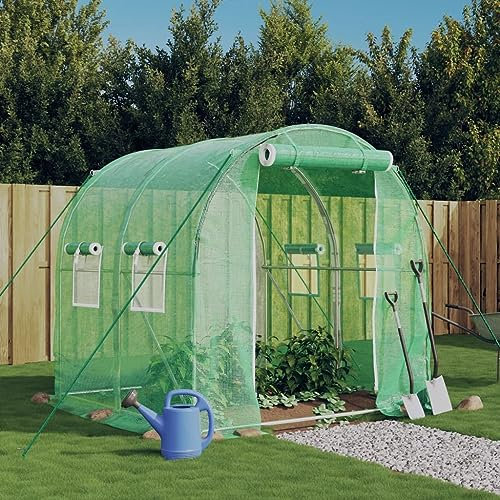 Festnight Invernadero de Jardín con Estructura de Acero, Invernadero Exterior con Puerta Enrollable y 4 Ventanas Laterales, Invernadero para Cultivo de Plantas, Verde 2x2x2 m