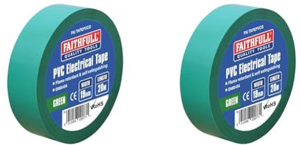 Faithfull FAITAPEPVCG PVC Electrical Tape 19 mm x 20 m - Green (Pack of 2)