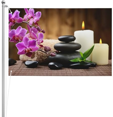 Drapeau Zen Stone élégant décoré - Drapeau triple double face 0,6 x 0,9 m - Boutonnière en métal