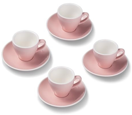 Terra Home 4er Espresso-Tassen Set - Rosa, 90 ml, Glossy, Porzellan, Dickwandig, Spülmaschinenfest, italienisches Design - Kaffee-Tassen Set mit Untertassen