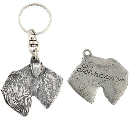 Art-Dog Niedlicher Hundeschlüsselanhänger - Exklusive Kollektion Schnauzer III Schlüsselanhänger Hund - Versilberte Keyring mit 2,5 Schloss - 4,7x4,8x7,7cm