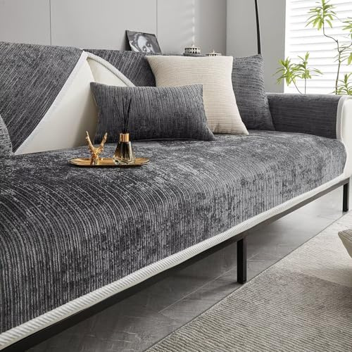 Bettschlange Sofa Überzug, Couch Überzug L Form 1/2/3/4 Sitzer, Sofa Cover Sofabezug Ecksofa rutschfeste Sofaschoner, Sofadecken für Sitzfläche, Universelle Sofa Überwurf,Grau,90 x 180 cm
