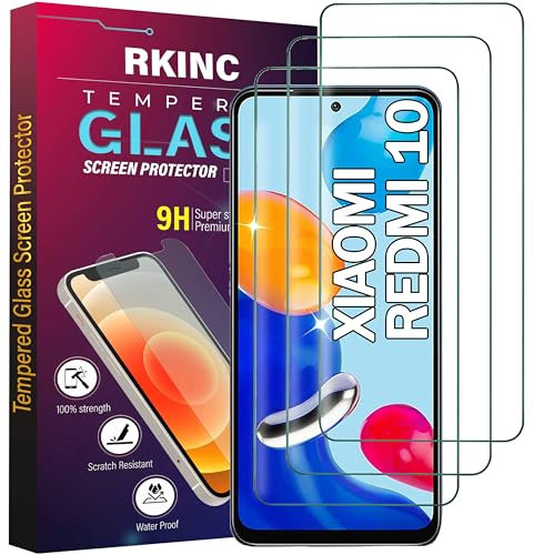 RKINC Protector pantalla [3 Piezas] para Xiaomi Redmi 10 (6.5), Cristal templado película de vidrio, 9H 0.33 mm [Garantía de por vida][Anti-rasguño][Anti-rotura][Sin burbujas]