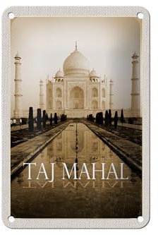 Femer Blechschild Reise 12x18cm Indien schwarz weiß Taj Mahal Dekoration