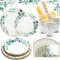 192 Pcs Sage Green and Gold Tableware Set for 24 Guests - Plates, Cups, Napkins for Birthday, Wedding, Safari Baby Shower Decorations - Reusable