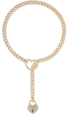 ADEMISHIA Women Slip Chian Necklace With Padlock, Punk Gothic Gold Cuban Chain Necklace With Heart-shape Lock Adjustable Lariat Y-Necklace For Women Size 24” 28” (Gold, 28)