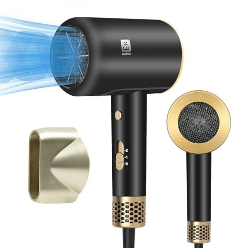 Ionen Föhn 2000W Haartrockner, 2 Temperaturen und 2 Geschwindigkeiten mit Kaltlufttaste, Konzentrator, Schnelltrocknen Hair Dryer für Zuhause, Friseursalo, Reise - Schwarz