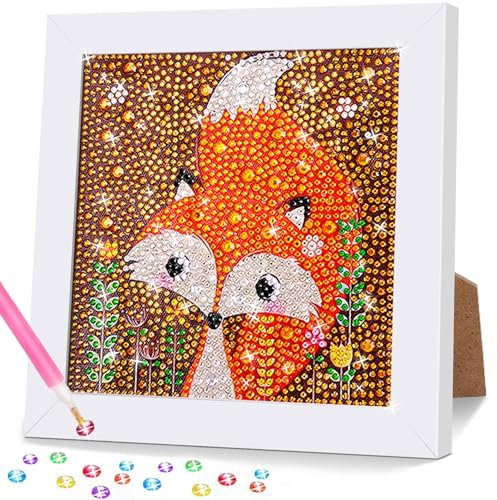 Gigflpyo Diamond Pasted Painting Kinder Mit Holzrahmen,5D DIY Diamond Pasted Painting Set, Diamant Mosaikherstellung Painting Bilder Cartoon, Diamant Bilder Arts Craft für Home Wand Decor(Fox)