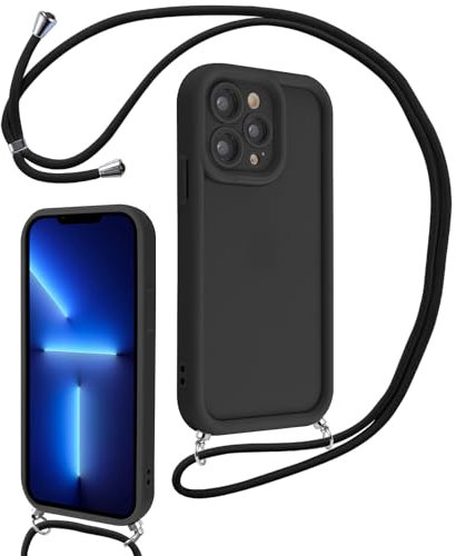 Coalbooliy Coque pour iPhone 13 Pro Max 6,7 avec Cordon de Collier Réglable, Etui Protection de la Caméra Silicone Souple TPU Antichoc Housse avec Corde Lanyard Cover pour Femmes Filles, Noir