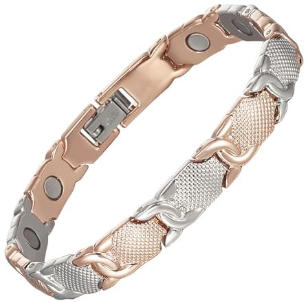 Generisch YINOX Bracciale magnetico in acciaio inossidabile per donna, elegante braccialetto magnetico in oro per donna con magnete ad alta resistenza e scatola regalo (RE)